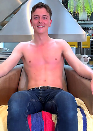 Young Ultra Lean Lad Wanks his Uncut Cock & Squirts Cum all over himself!