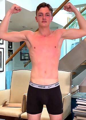 Young Ultra Lean Lad Wanks his Uncut Cock & Squirts Cum all over himself!
