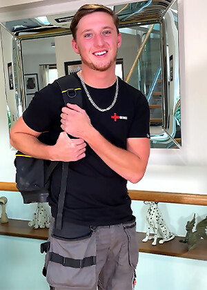 Young Straight Electrician Wanks his Rock Hard Uncut Cock & Cums Using his Tools!