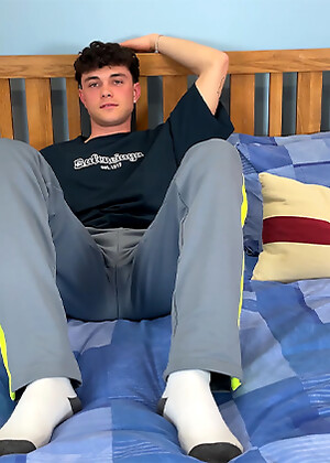 Young Straight Louis gets Massaged & his Uncut Cock Explodes Cum all over Himself!