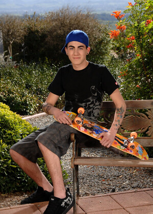 Sweet twink skater boy with sexy blue eyes Rad Mathews shows his dick and ass
