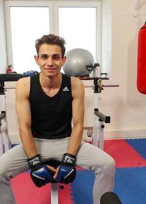 Skinny fighter Lior Hod in a gym