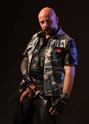 Tattooed Biker Smoking - Mike Chain by Butch Dixon